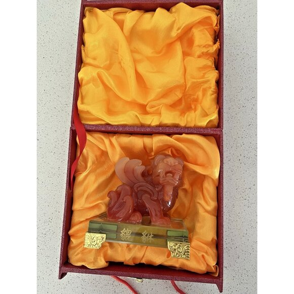 Feng Shui Amber Pi Yao/Pi Xiu Wealth Prosperity Statue 4" New Figurine In Box - Picture 3 of 8